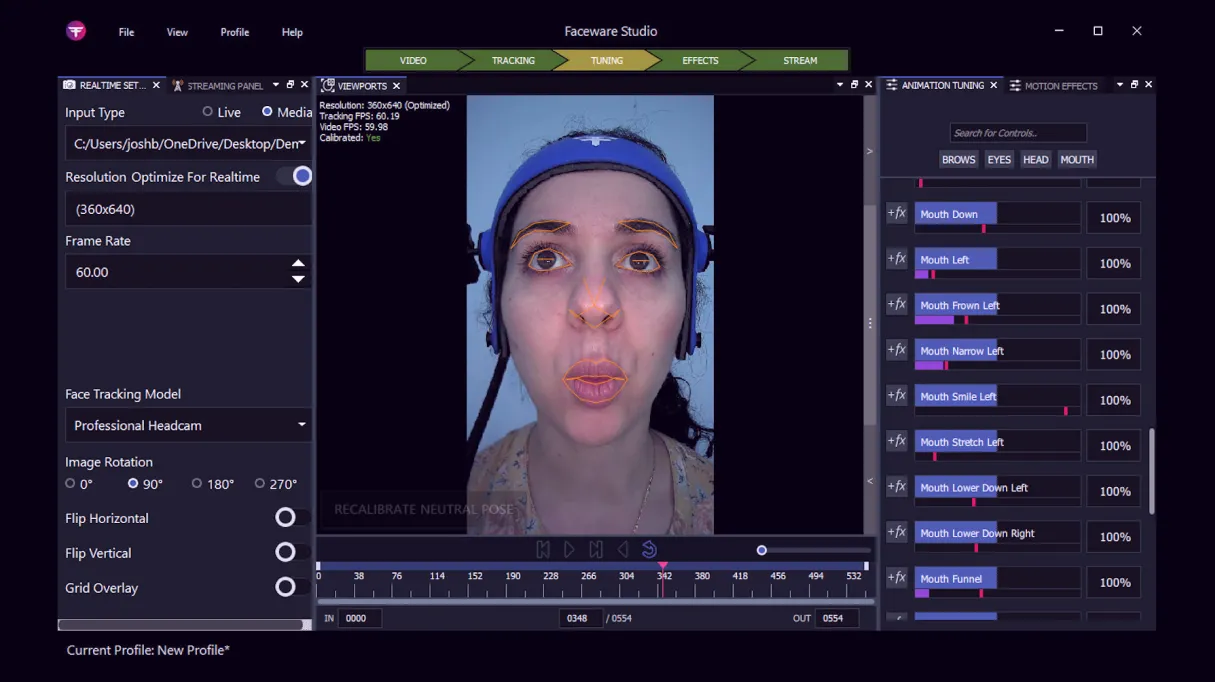 Faceware studio UI